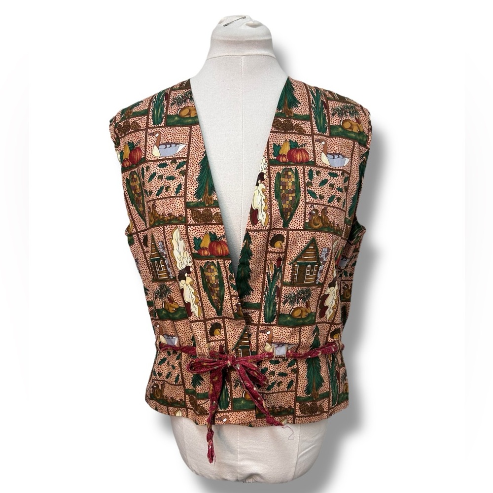 Country Pickins Boutique Women’s Novelty Vest Belt Tie VTG 90s Fall Cotton XL